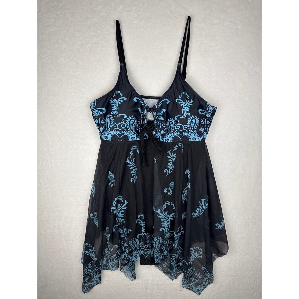 NWOT Black & Blue Paisley Mesh Swimdress Size 2XL